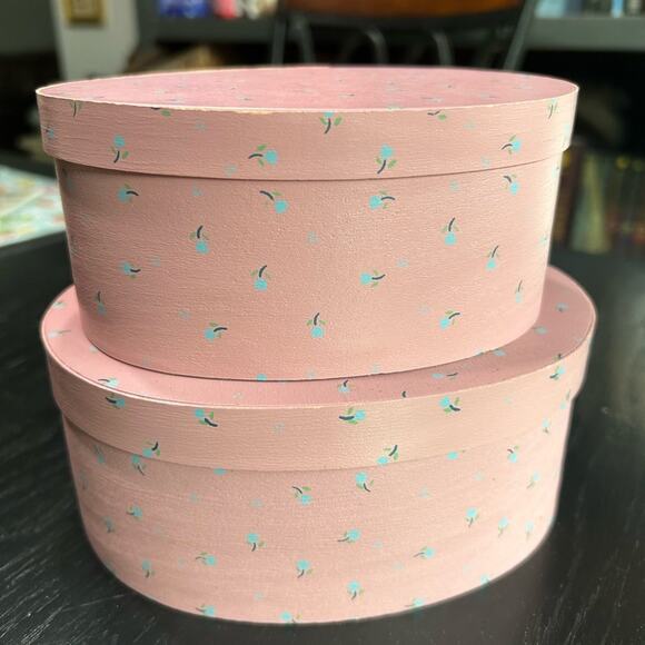 VINTAGE boxes - blush berry pink with hand painted tulips- set of 2 cottage - Picture 12 of 13